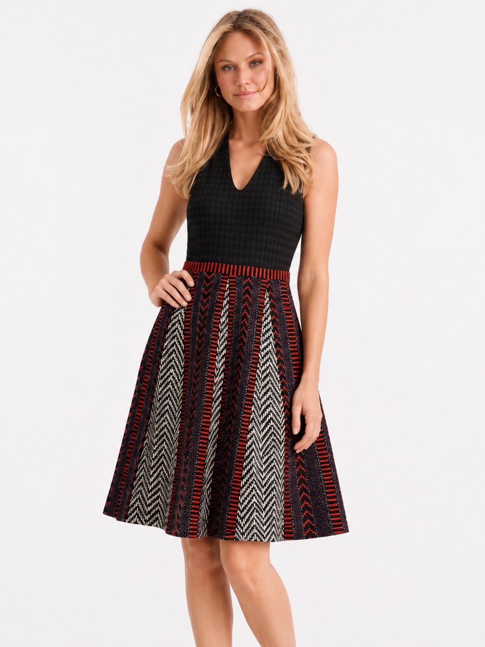 Maeve Anthropologie Carolina Knit Fit & Flare Geometric Dress